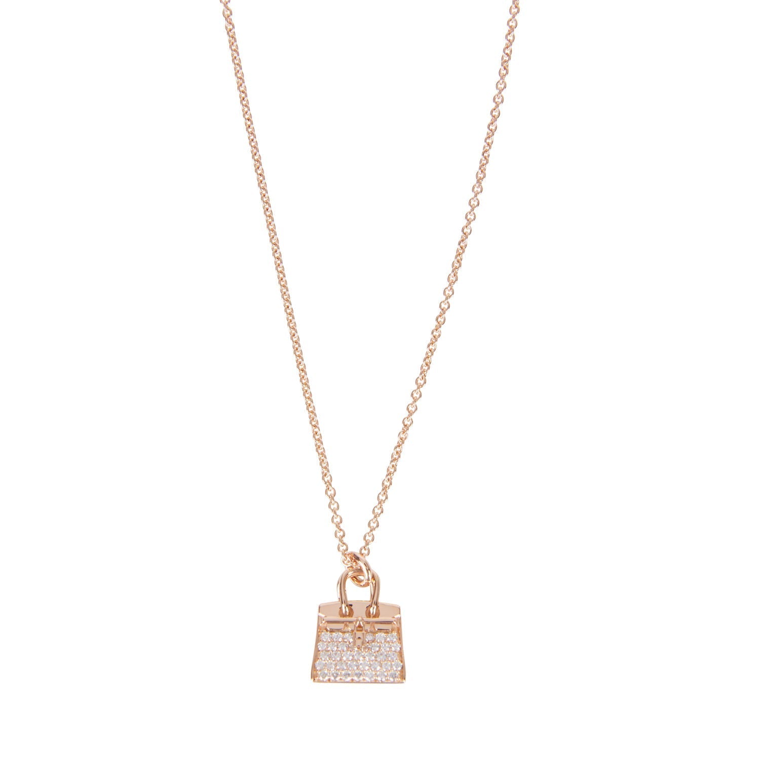 Hermes 18k Rose Gold Diamond Pave Birkin Pendant Necklace