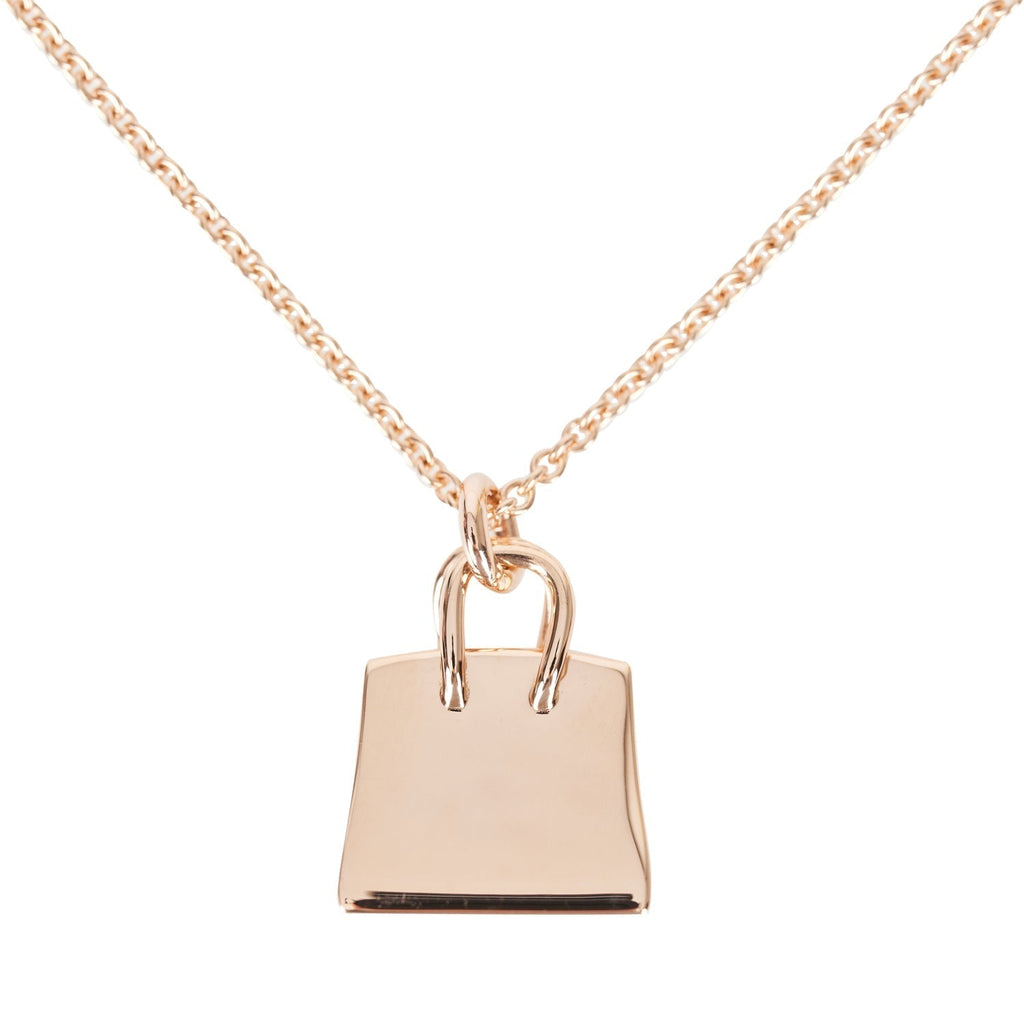 Hermes 18k Rose Gold Diamond Pave Birkin Pendant Necklace