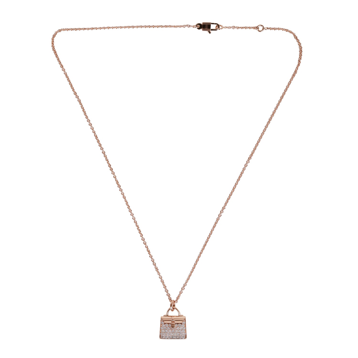 Hermes 18k Rose Gold Diamond Kelly Amulettes Pendant Necklace