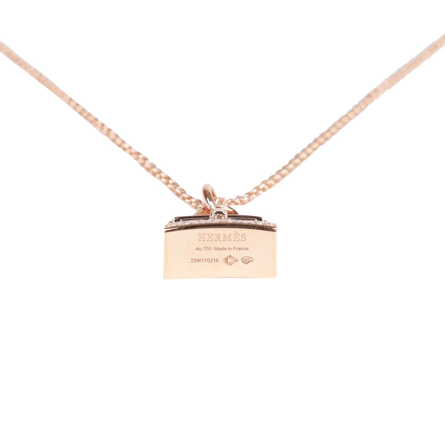 Hermes 18k Rose Gold Diamond Kelly Amulettes Pendant Necklace