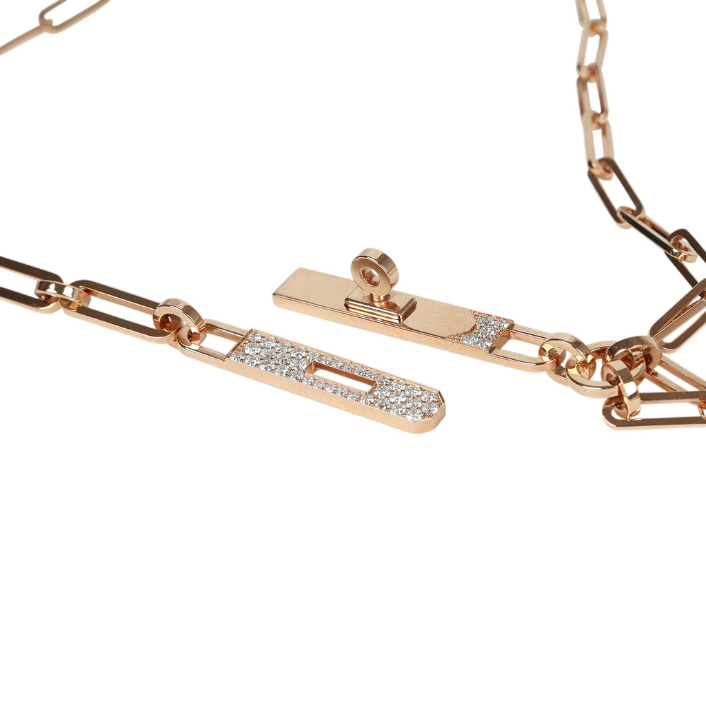 Hermes Kelly Chaine Lariat Necklace PM Diamonds 18K Rose Gold Hardware
