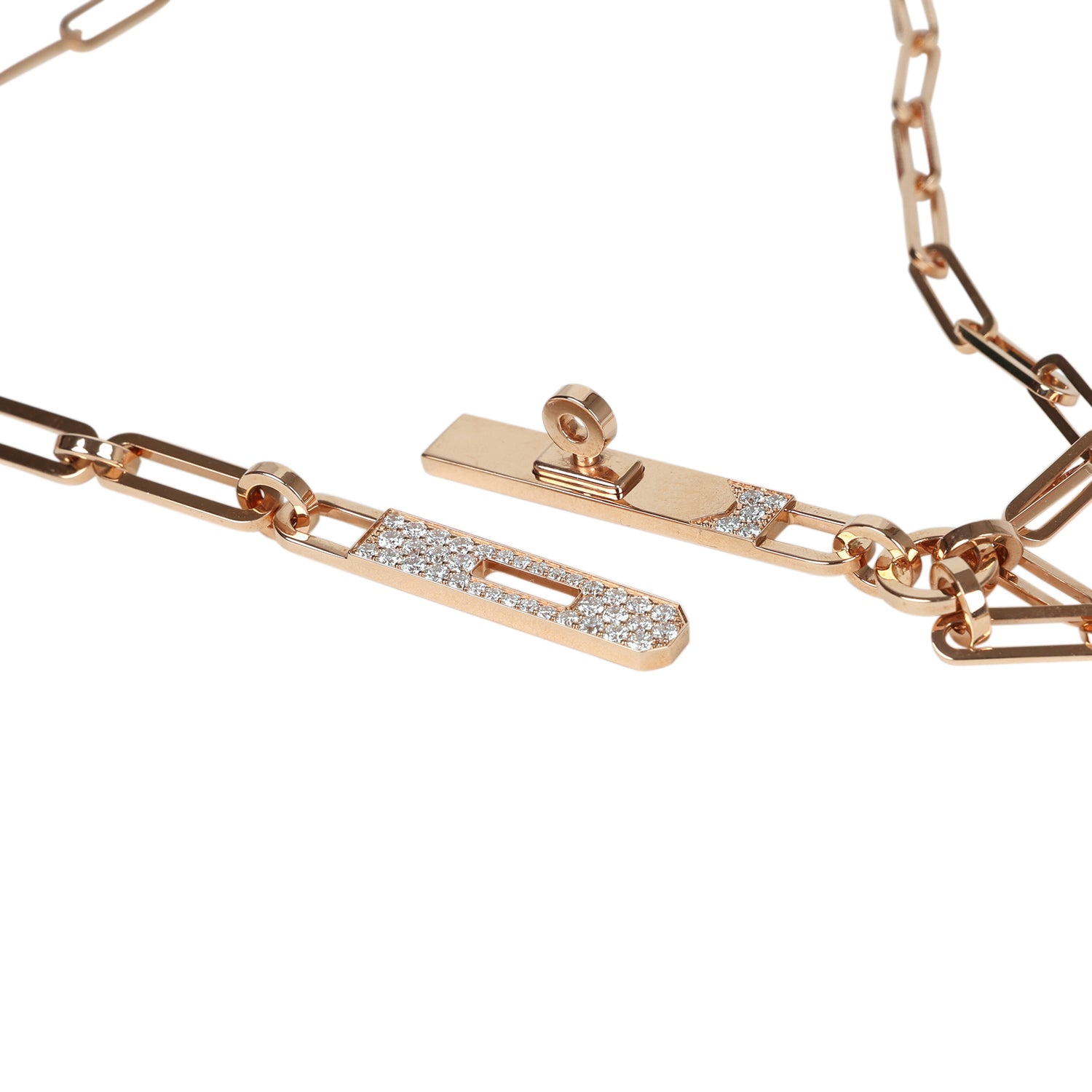 Hermes Kelly Chaine Lariat Necklace PM Diamonds 18K Rose Gold Hardware