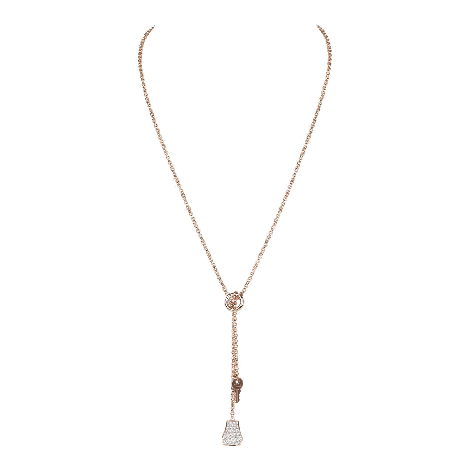 Hermes Kelly Clochette Necklace PM Diamonds 18K Rose Gold Hardware
