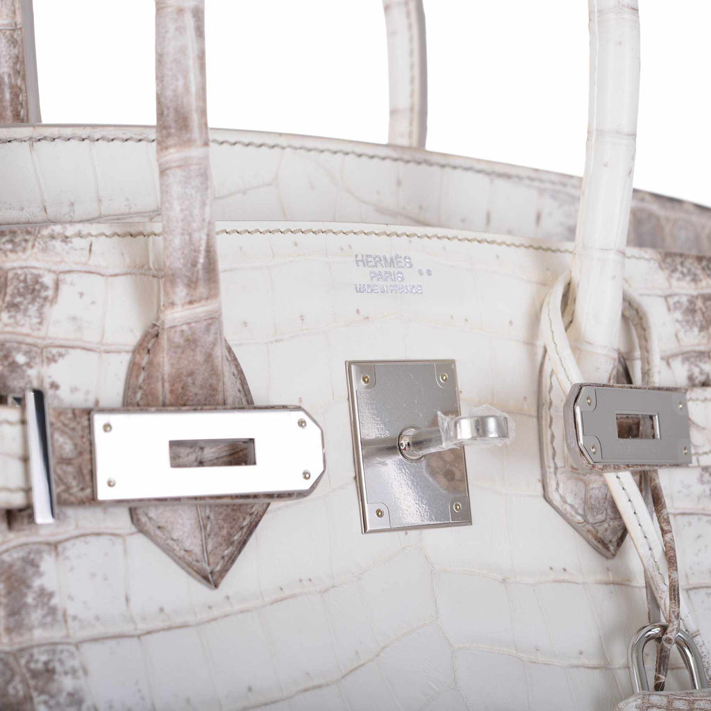 Hermes Birkin 25 Himalayan White Niloticus Crocodile Palladium Hardware