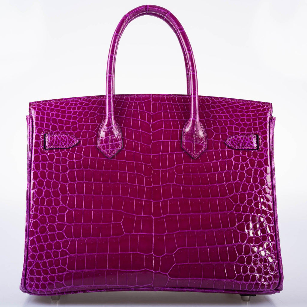Hermes Birkin 30 Rose Pourpre Shiny Porosus Crocodile Palladium Hardware