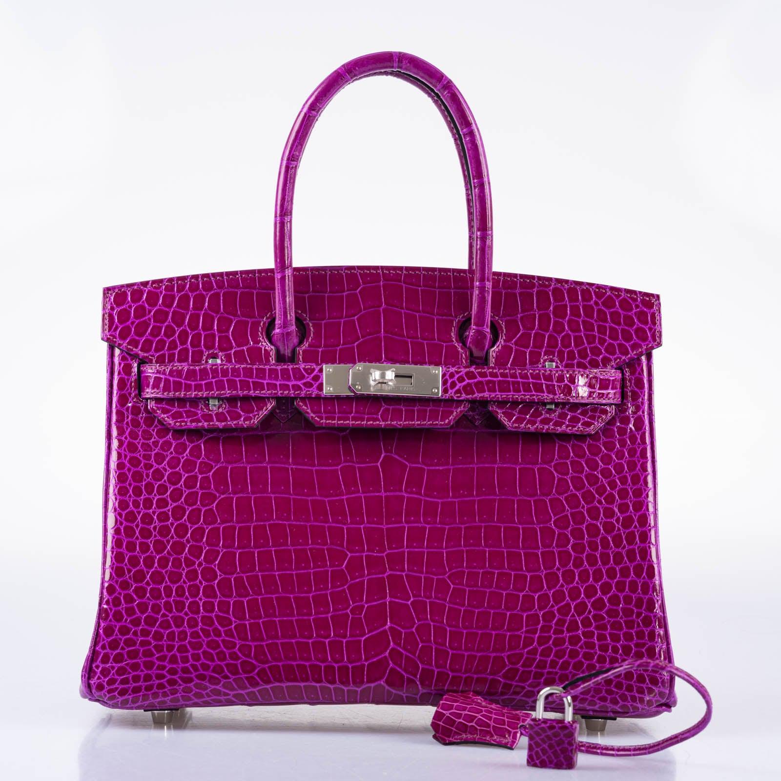 Hermes Birkin 30 Rose Pourpre Shiny Porosus Crocodile Palladium Hardware