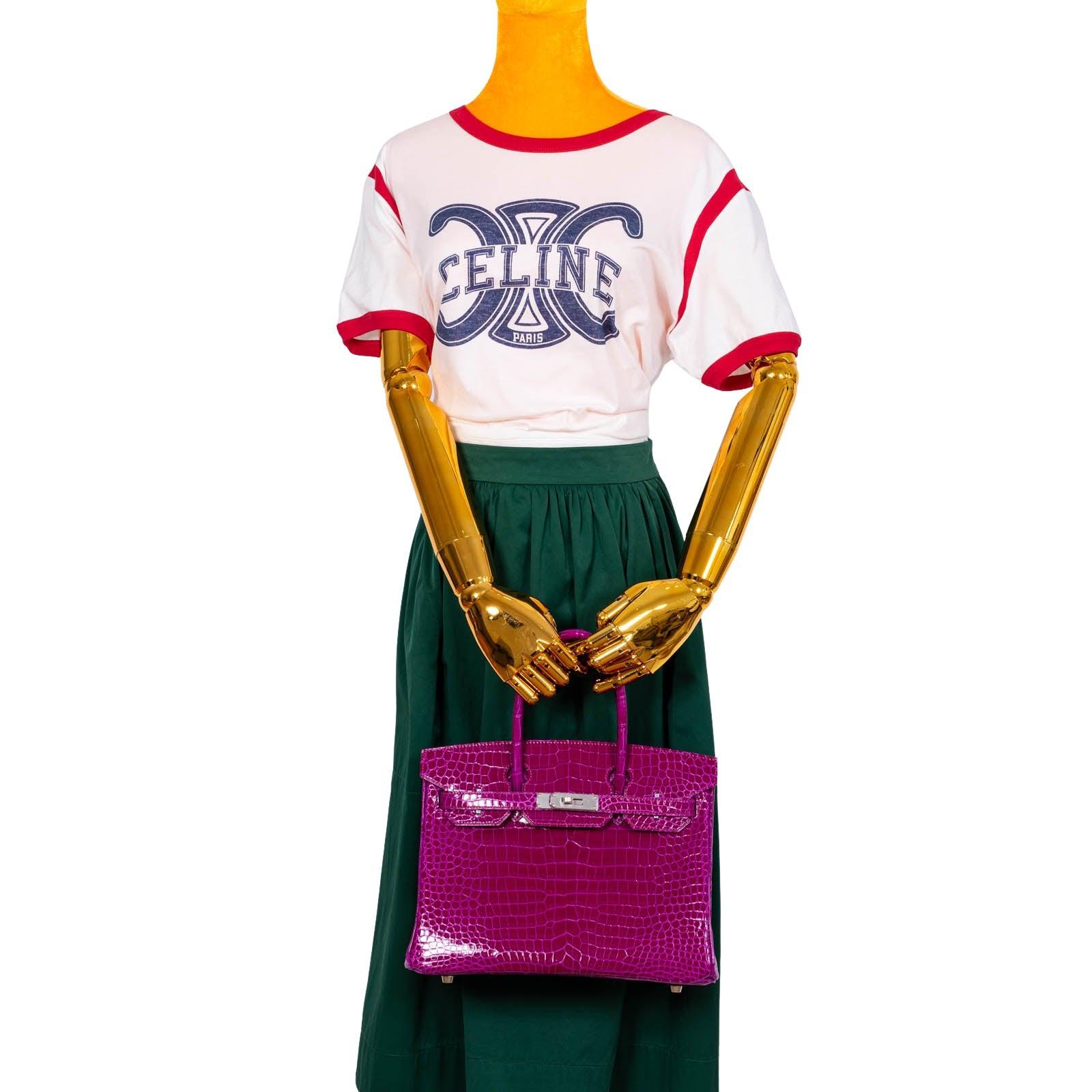 Hermes Birkin 30 Rose Pourpre Shiny Porosus Crocodile Palladium Hardware