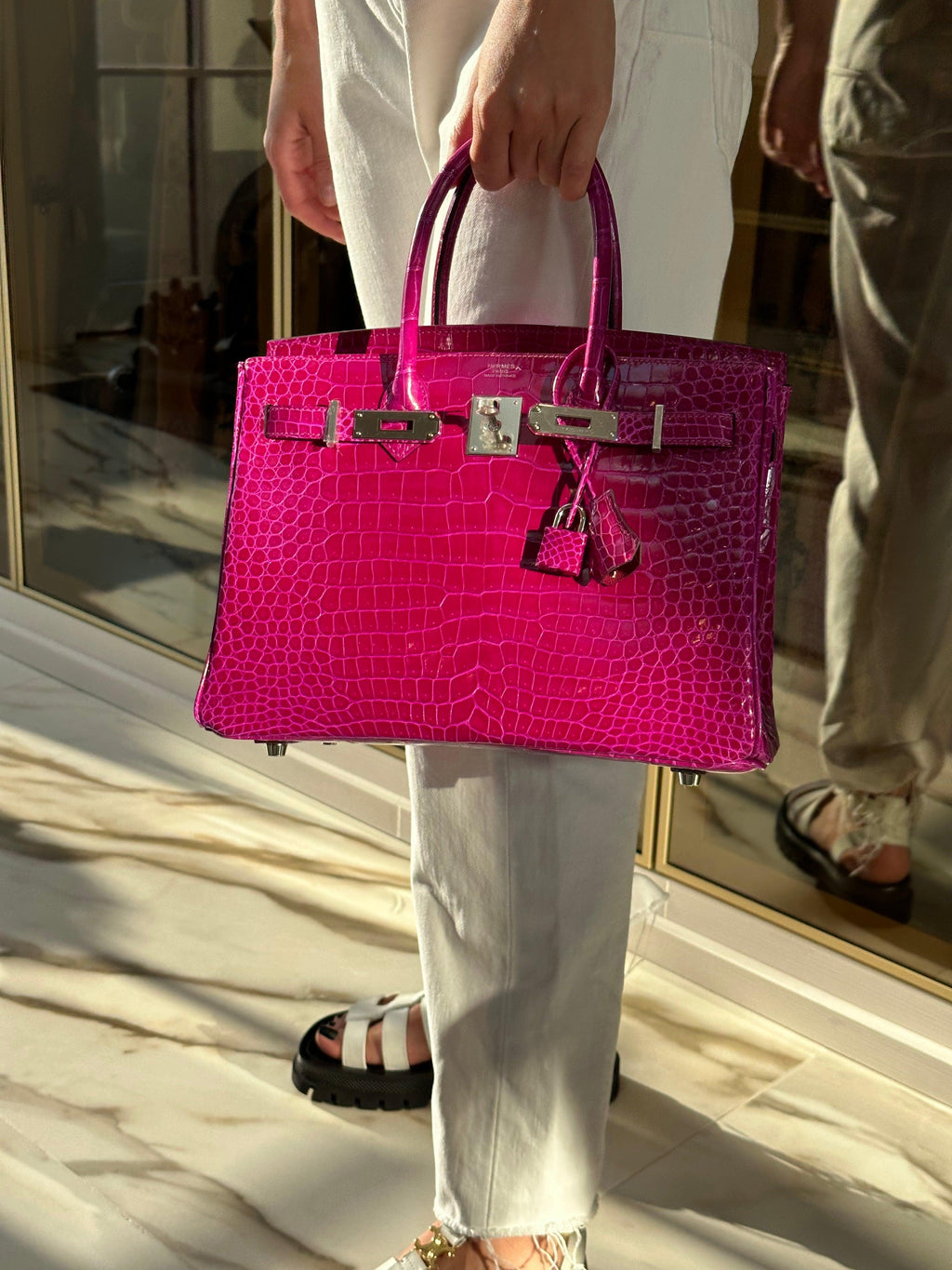 Hermes Birkin 30 Rose Pourpre Shiny Porosus Crocodile Palladium Hardware