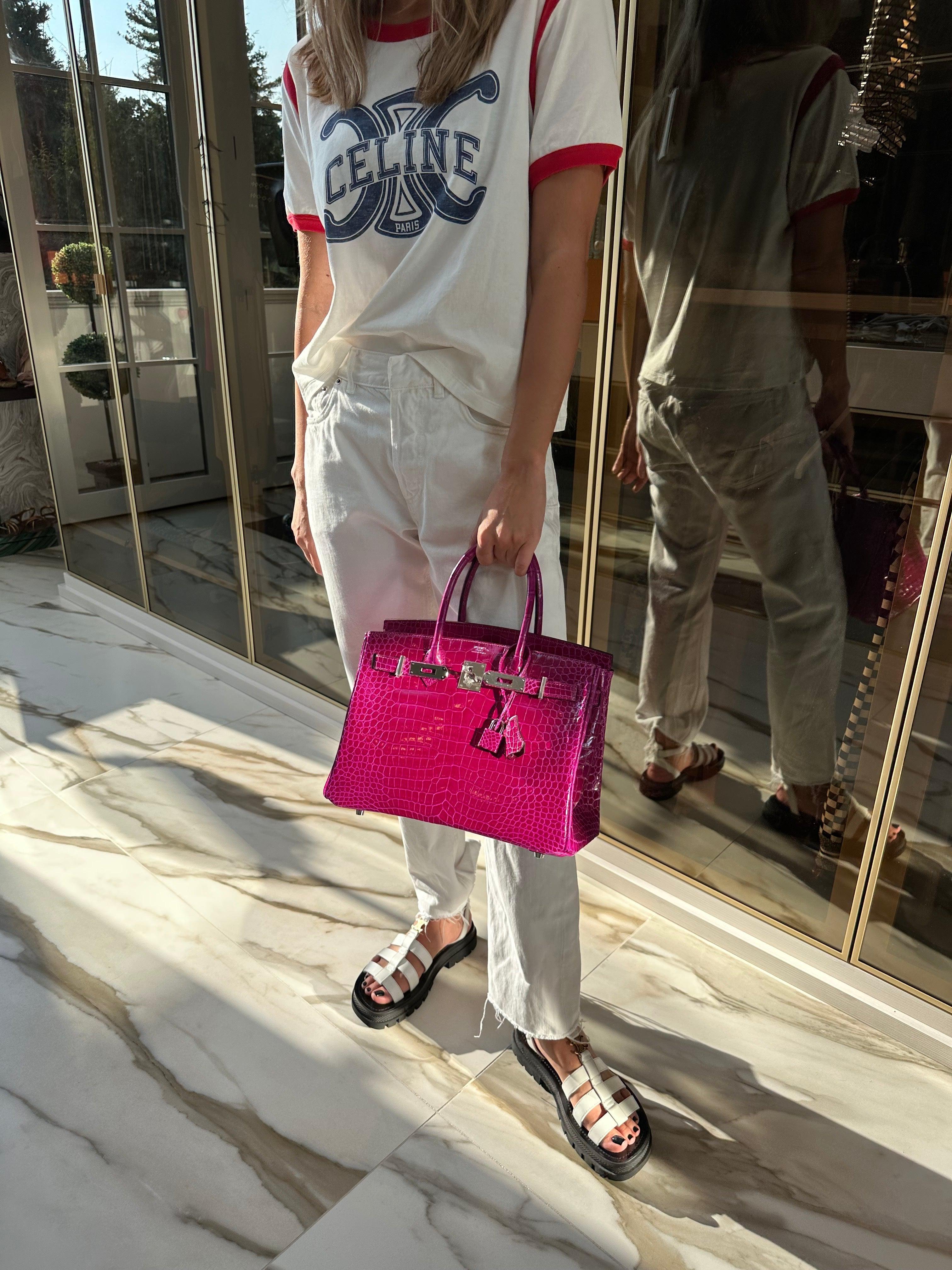 Hermes Birkin 30 Rose Pourpre Shiny Porosus Crocodile Palladium Hardware