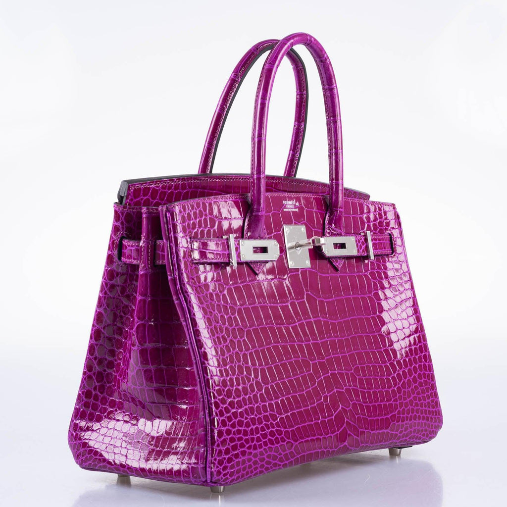 Hermes Birkin 30 Rose Pourpre Shiny Porosus Crocodile Palladium Hardware