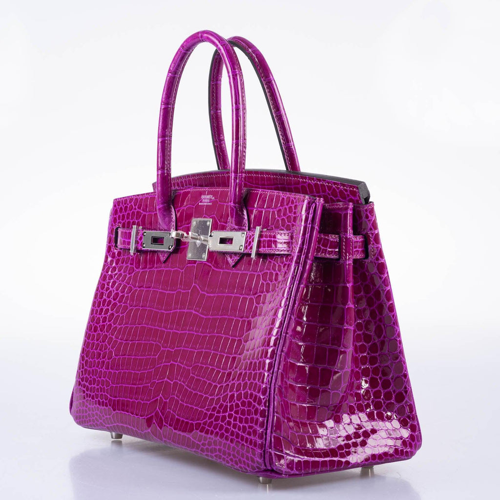 Hermes Birkin 30 Rose Pourpre Shiny Porosus Crocodile Palladium Hardware