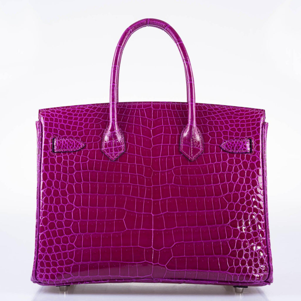 Hermes Birkin 30 Rose Pourpre Shiny Porosus Crocodile Palladium Hardware
