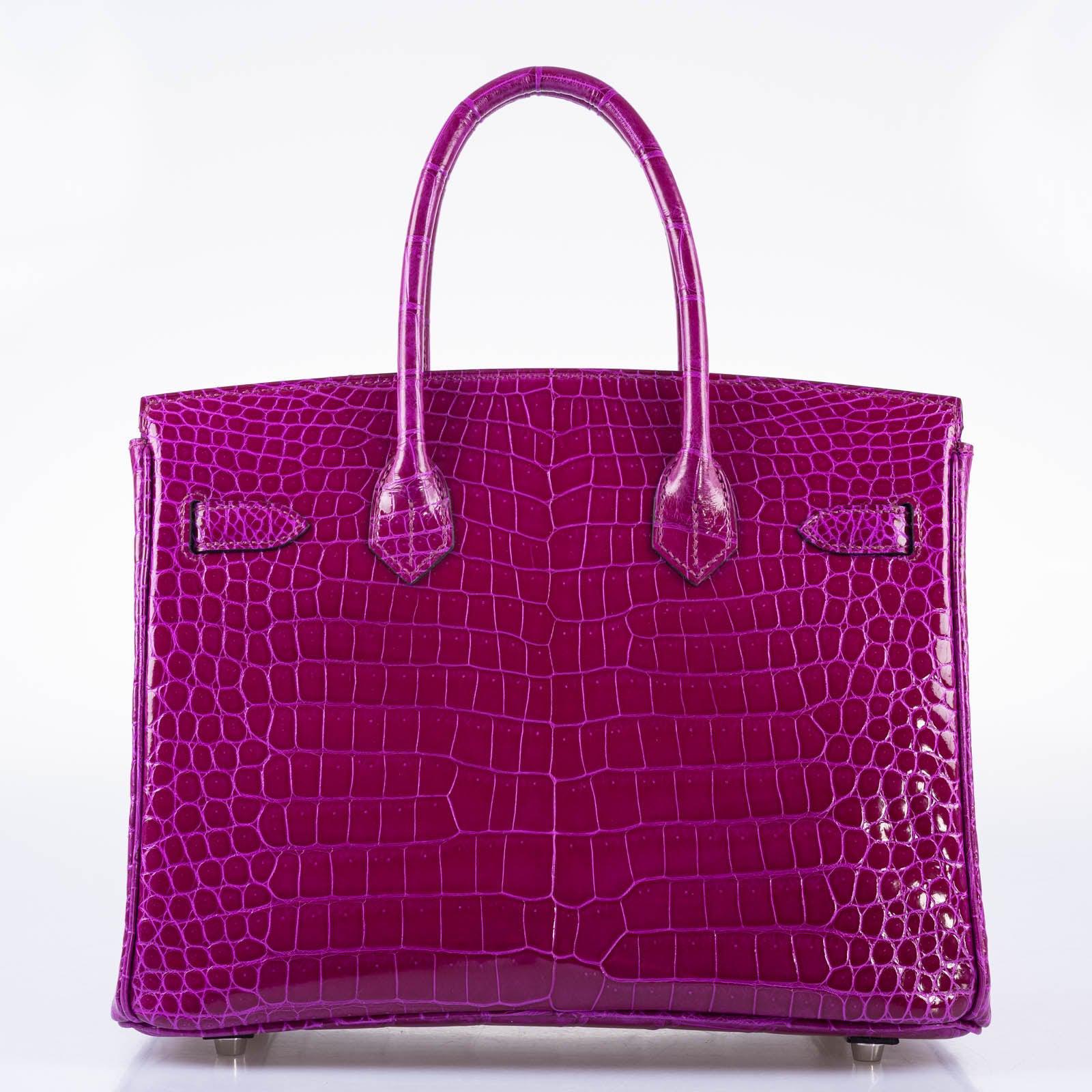 Hermes Birkin 30 Rose Pourpre Shiny Porosus Crocodile Palladium Hardware