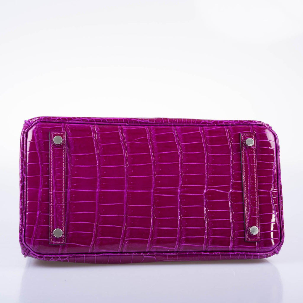 Hermes Birkin 30 Rose Pourpre Shiny Porosus Crocodile Palladium Hardware