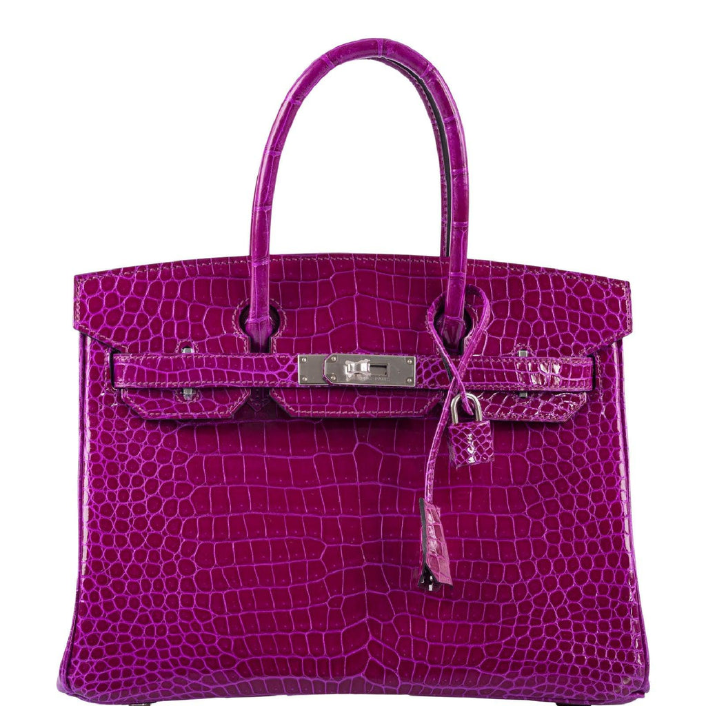 Hermes Birkin 30 Rose Pourpre Shiny Porosus Crocodile Palladium Hardware