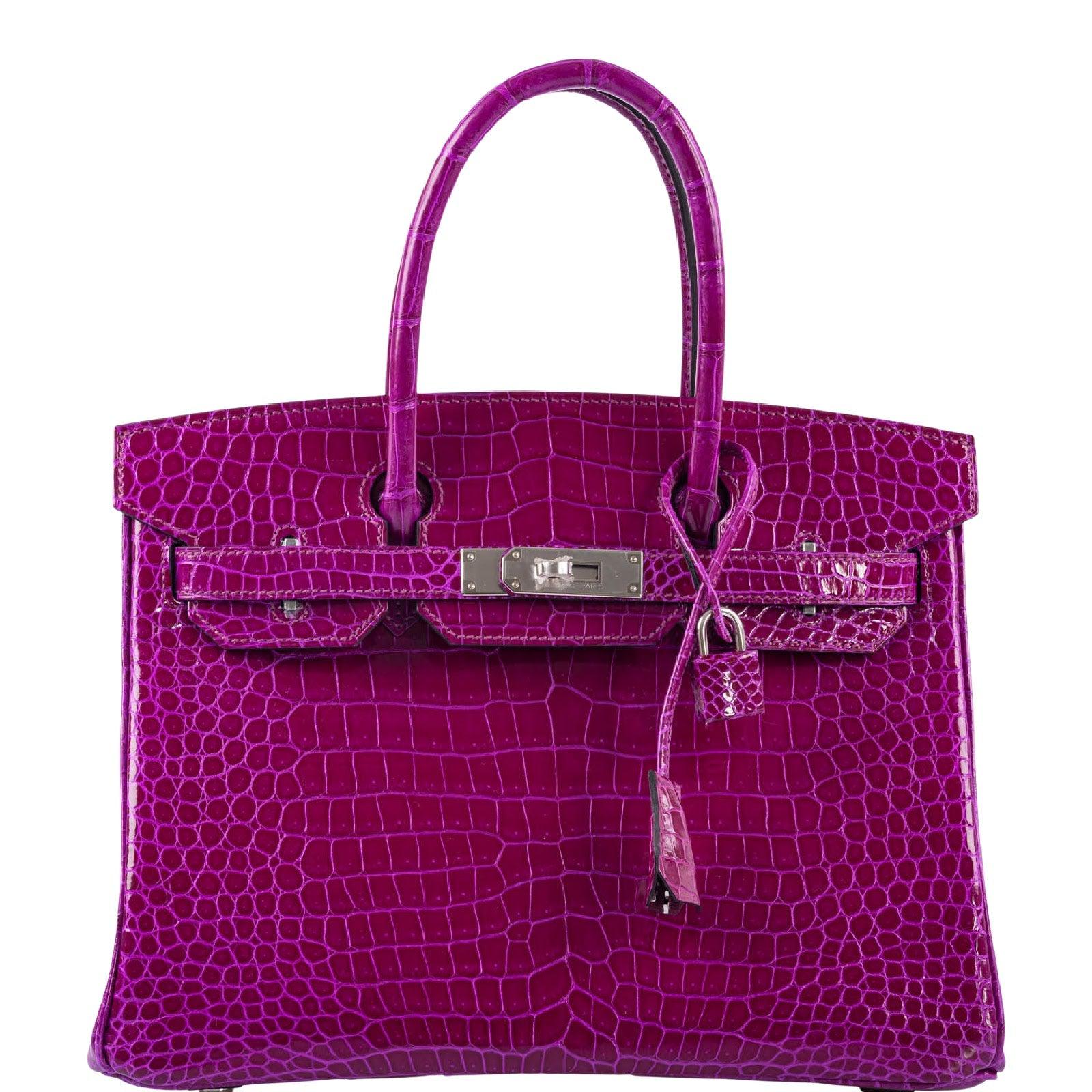 Hermes Birkin 30 Rose Pourpre Shiny Porosus Crocodile Palladium Hardware