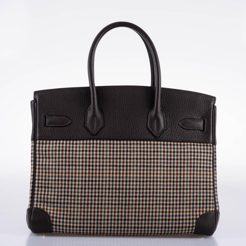 Hermes Birkin 30 Togo And Plaid Wool Lainage Palladium Hardware