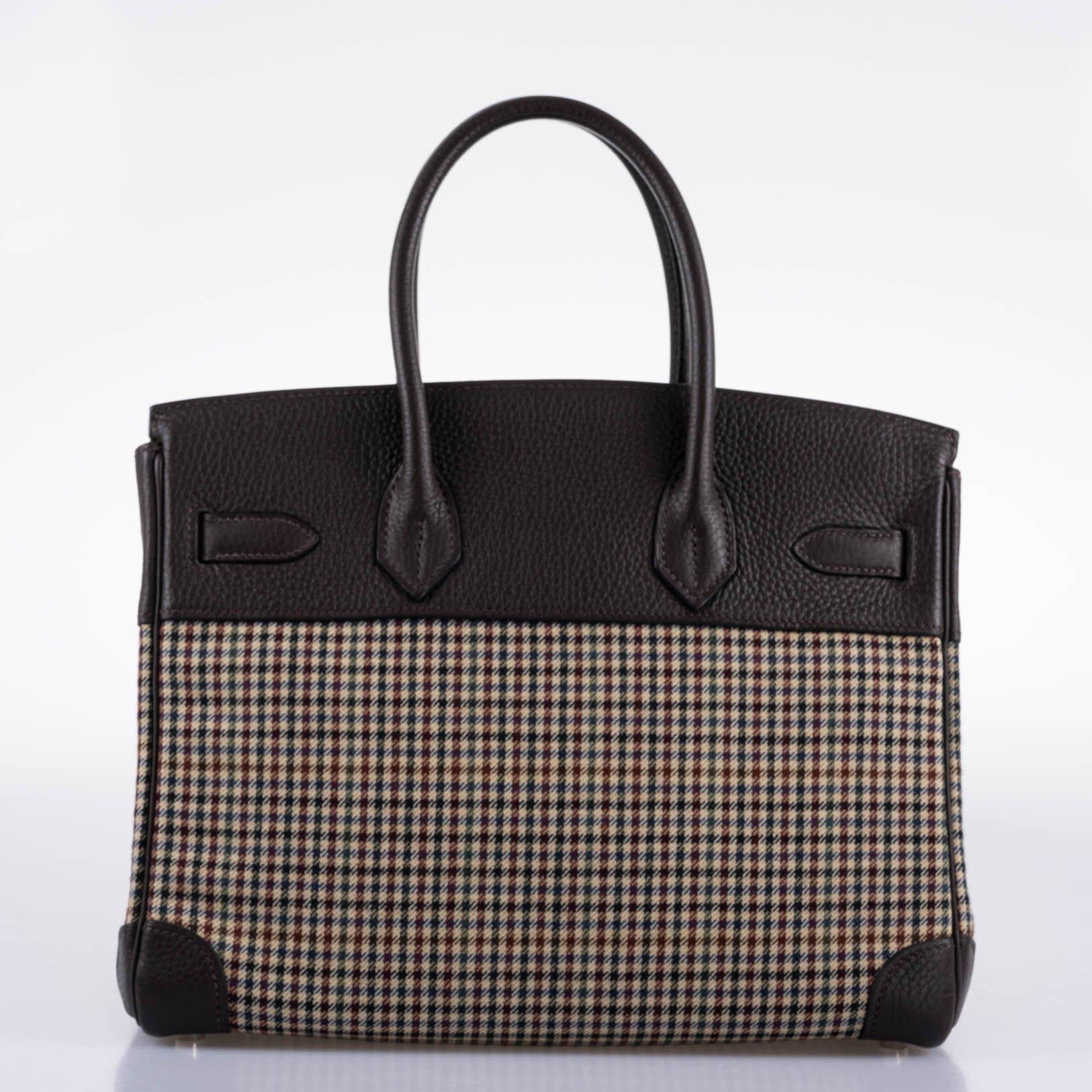 Hermes Birkin 30 Togo And Plaid Wool Lainage Palladium Hardware