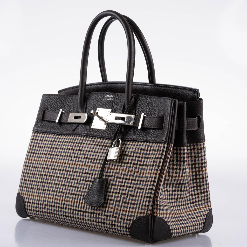Hermes Birkin 30 Togo And Plaid Wool Lainage Palladium Hardware