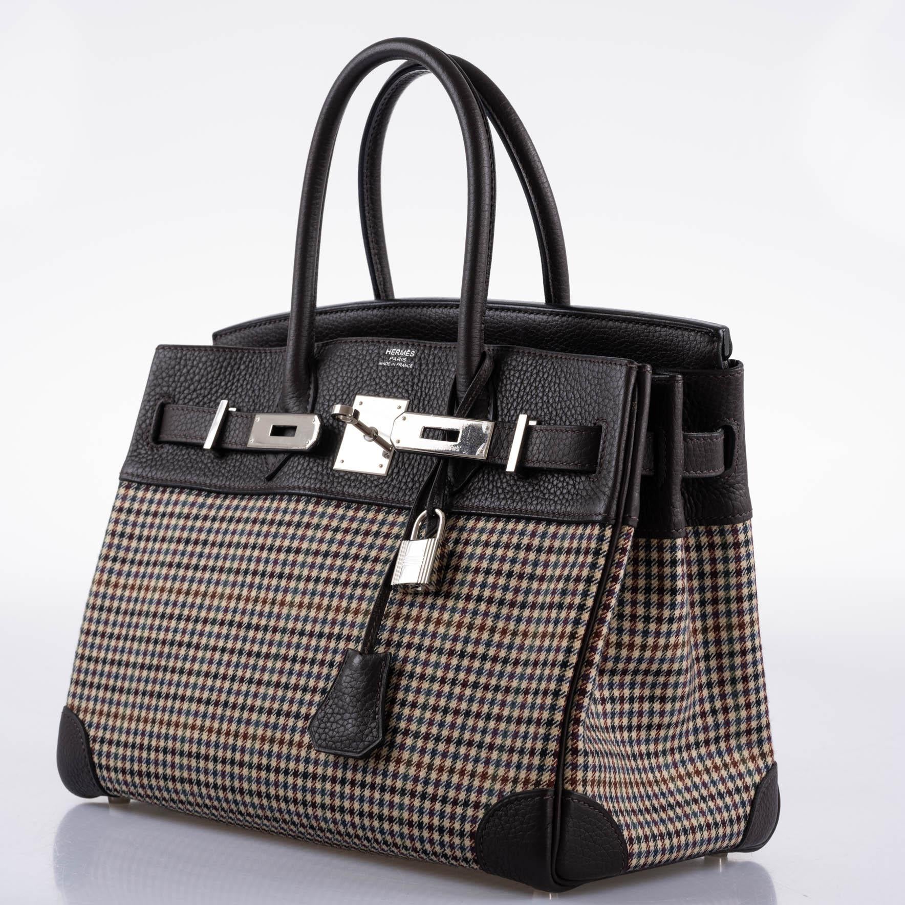 Hermes Birkin 30 Togo And Plaid Wool Lainage Palladium Hardware