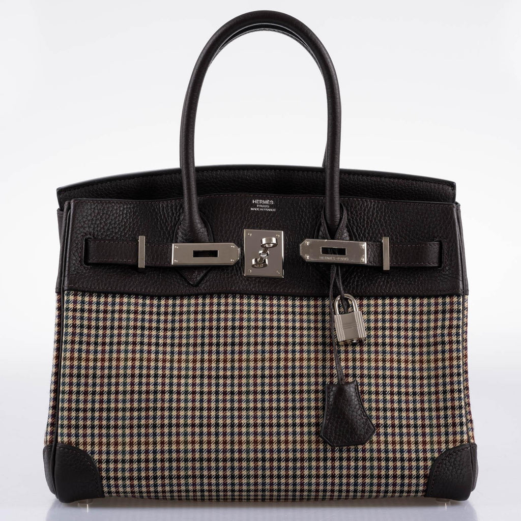 Hermes Birkin 30 Togo And Plaid Wool Lainage Palladium Hardware