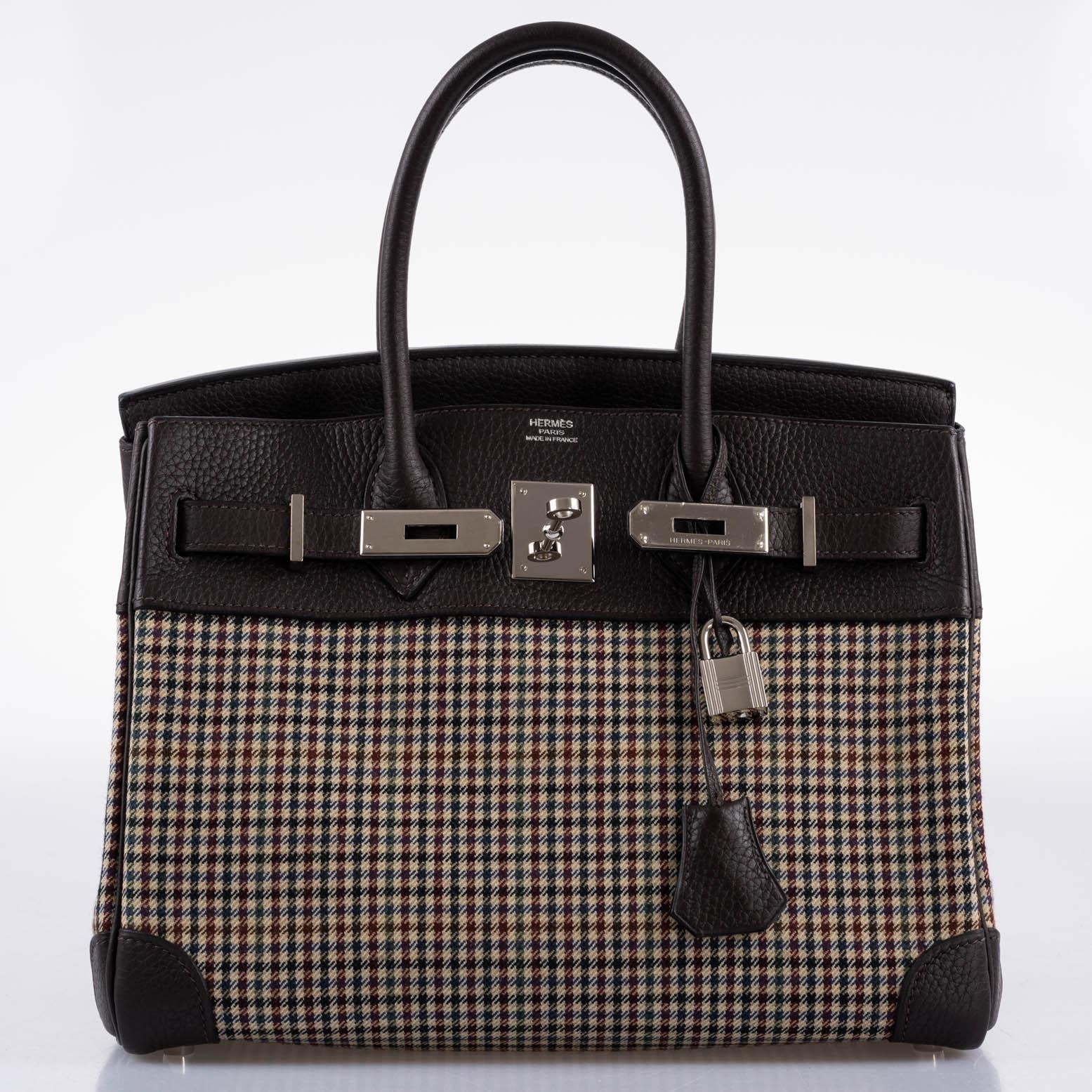 Hermes Birkin 30 Togo And Plaid Wool Lainage Palladium Hardware