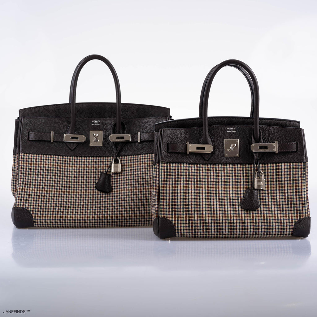 Hermes Birkin 30 Togo And Plaid Wool Lainage Palladium Hardware