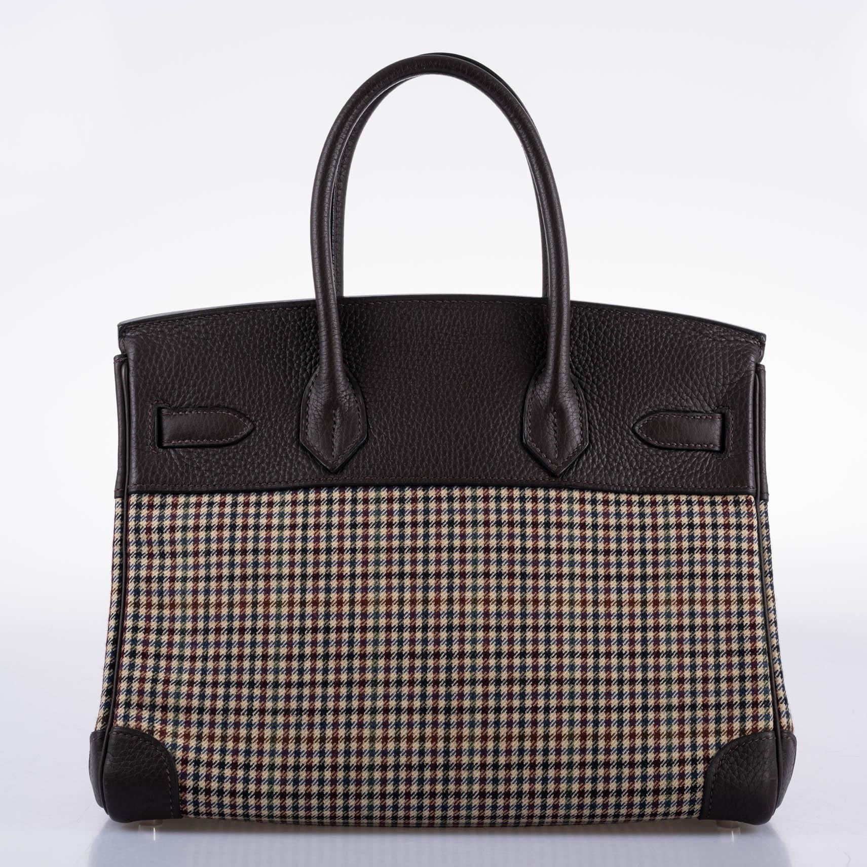 Hermes Birkin 30 Togo And Plaid Wool Lainage Palladium Hardware