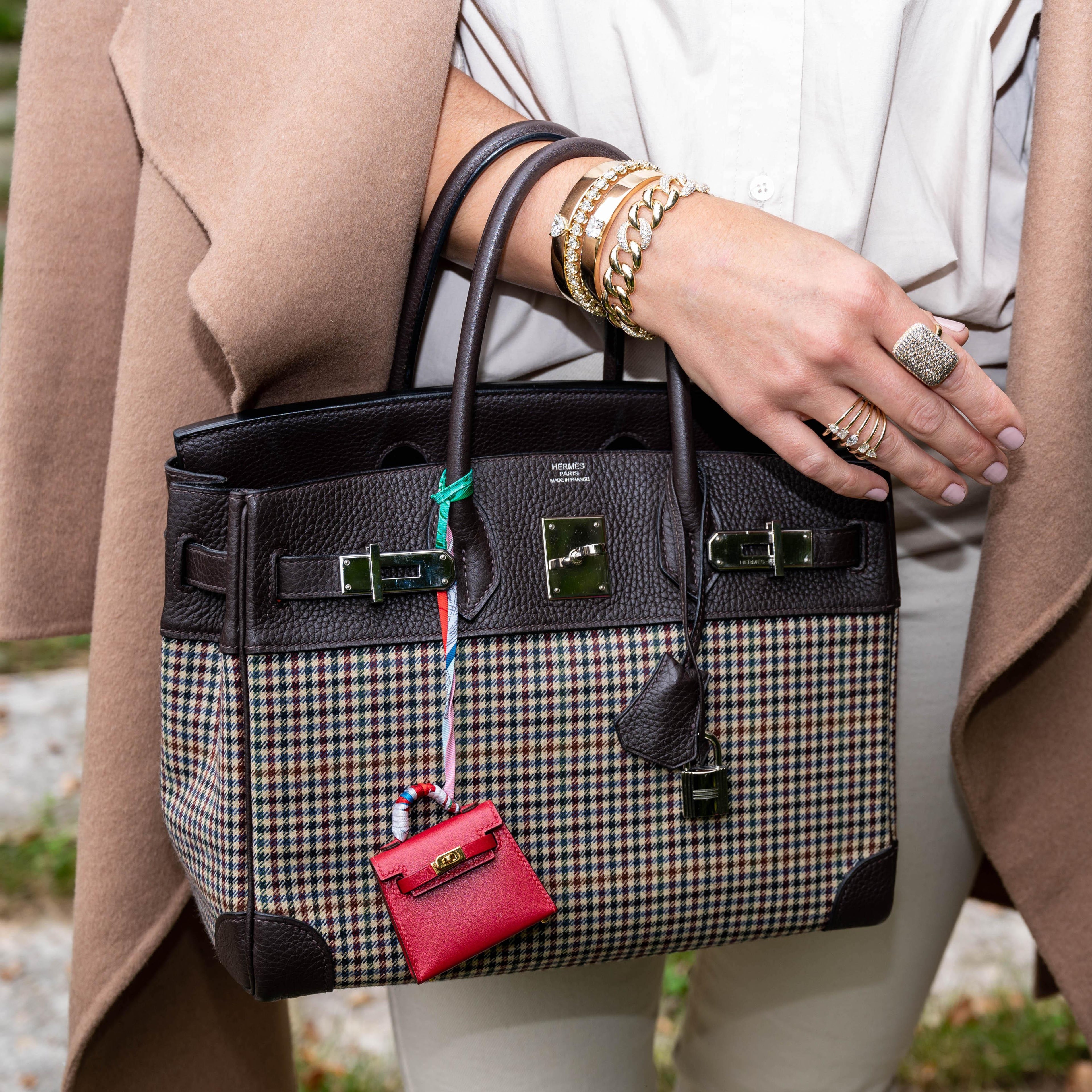 Hermes Birkin 30 Togo And Plaid Wool Lainage Palladium Hardware