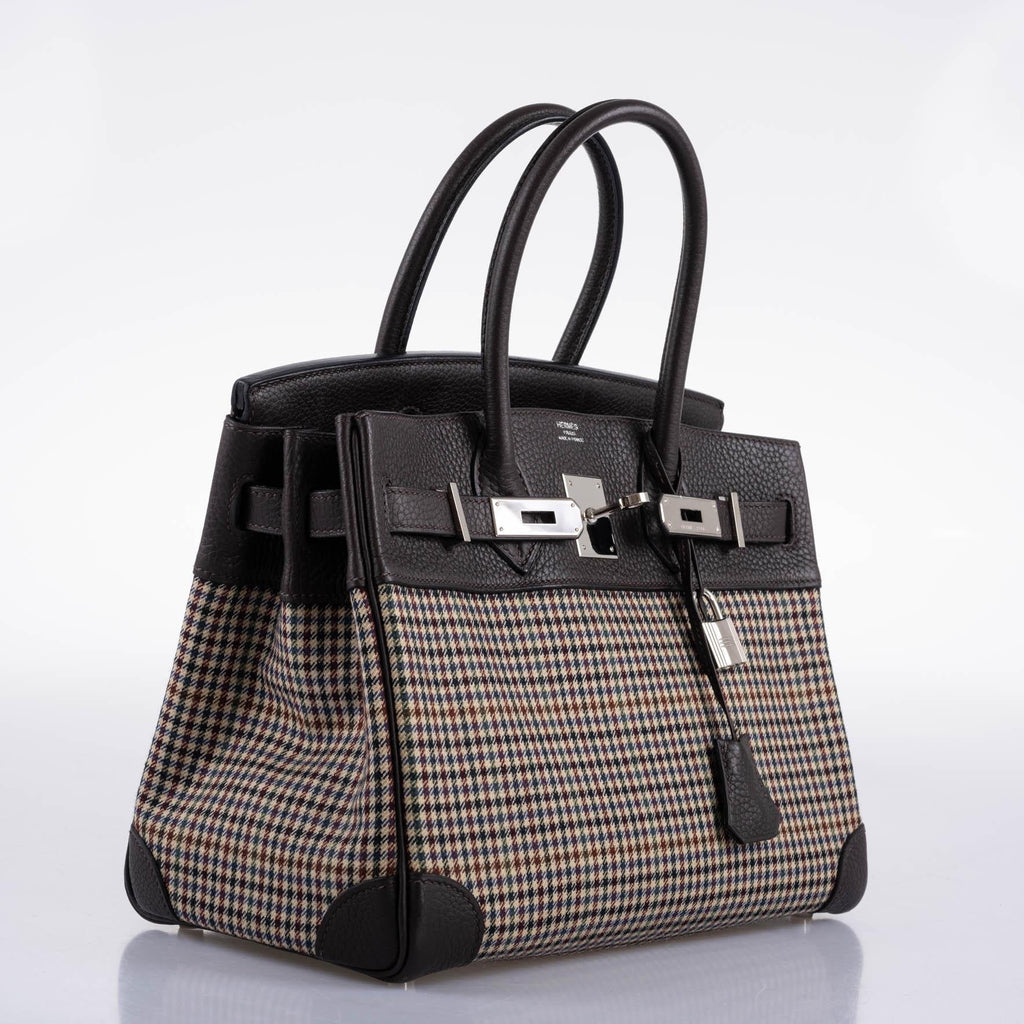 Hermes Birkin 30 Togo And Plaid Wool Lainage Palladium Hardware