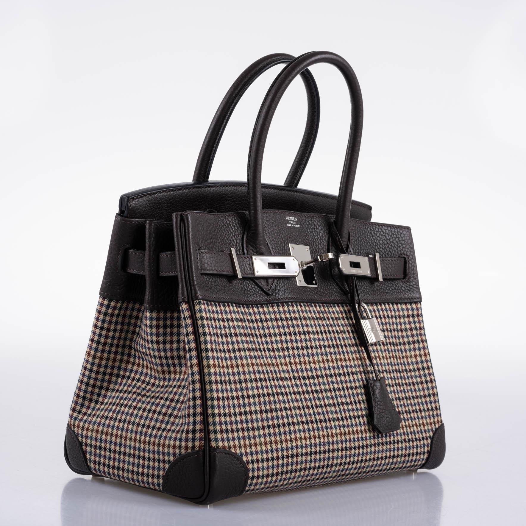 Hermes Birkin 30 Togo And Plaid Wool Lainage Palladium Hardware