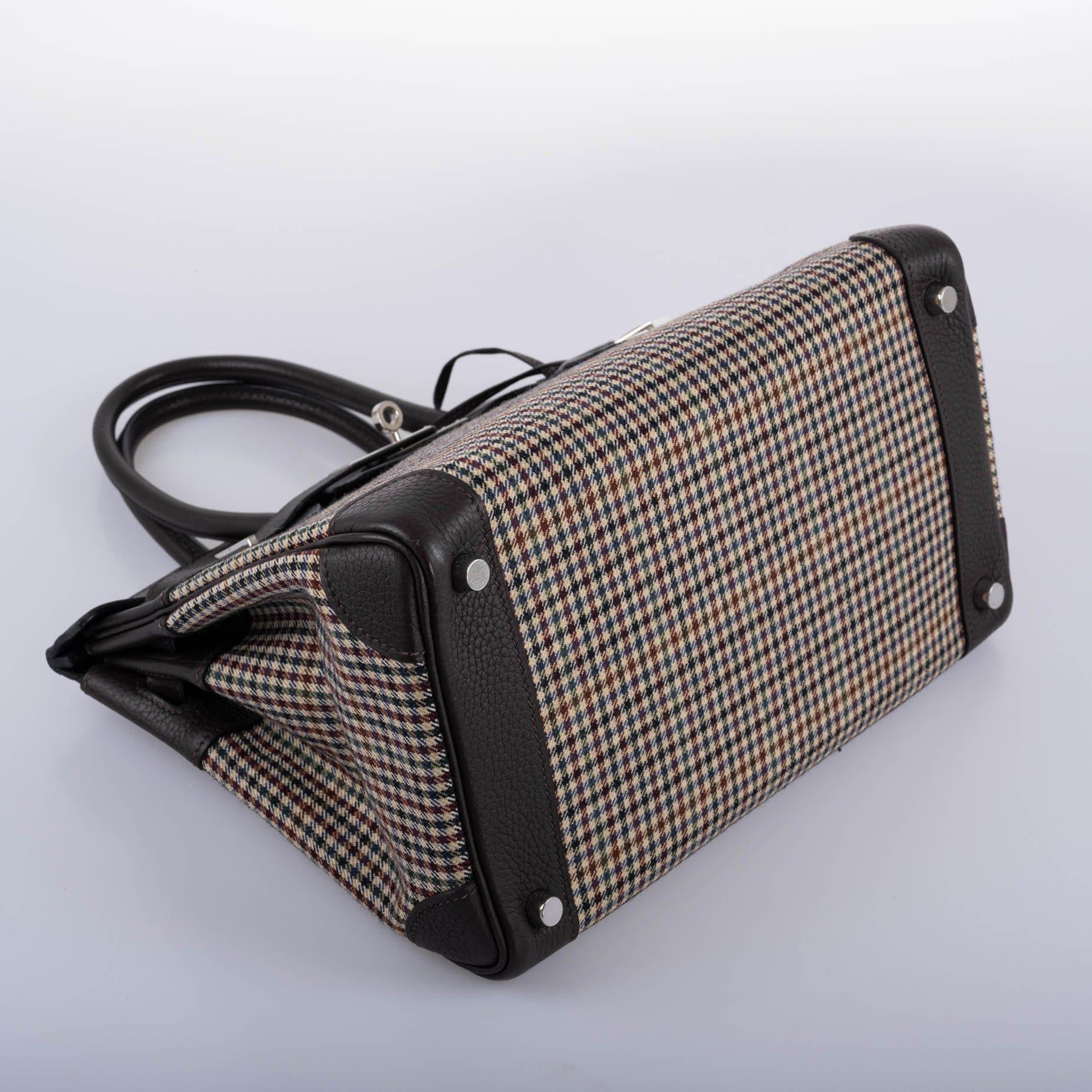 Hermes Birkin 30 Togo And Plaid Wool Lainage Palladium Hardware