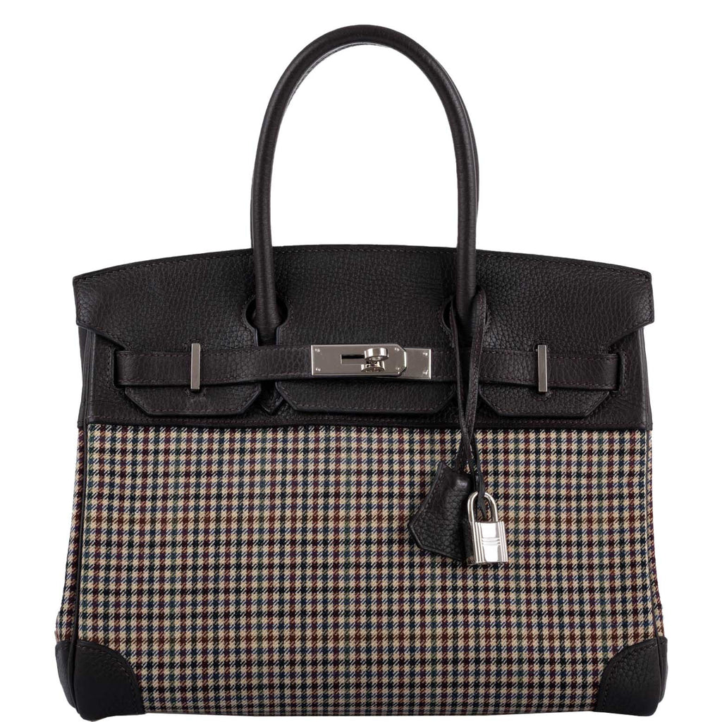 Hermes Birkin 30 Togo And Plaid Wool Lainage Palladium Hardware