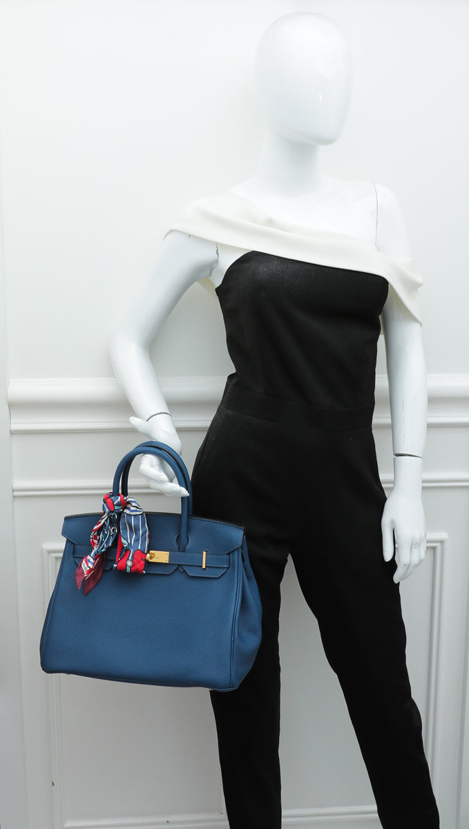 Hermes Blue De Galice Birkin 30 Bag w/Twilly