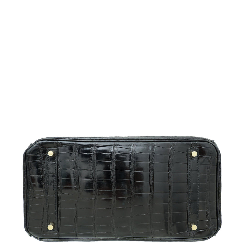 Hermes Noir Crocodile Porosus Birkin 35 Bag