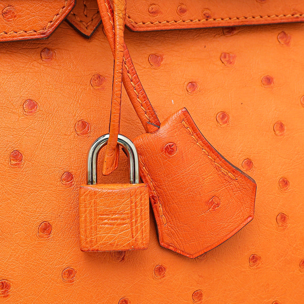 Hermes Tangerine Ostrich Birkin 30 Bag