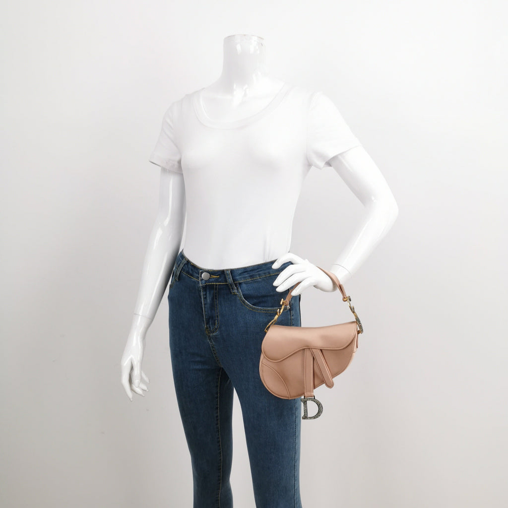 Dior Saddle Mini 2019 Silk Pink with Crystal Buckle Handbag