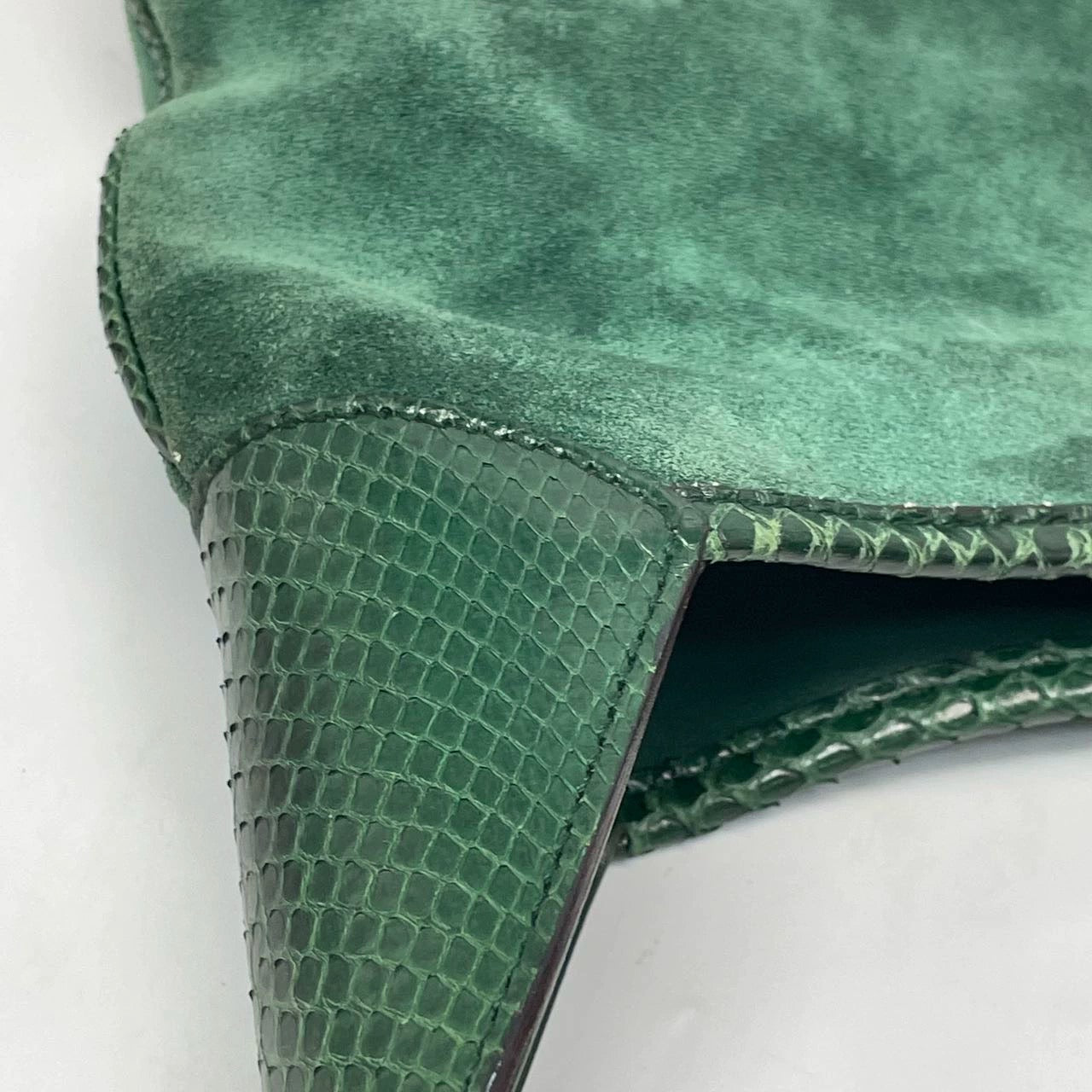 Gucci Jackie Vintage Large Green Suede and Snake-skin Leather Gold Hardware
