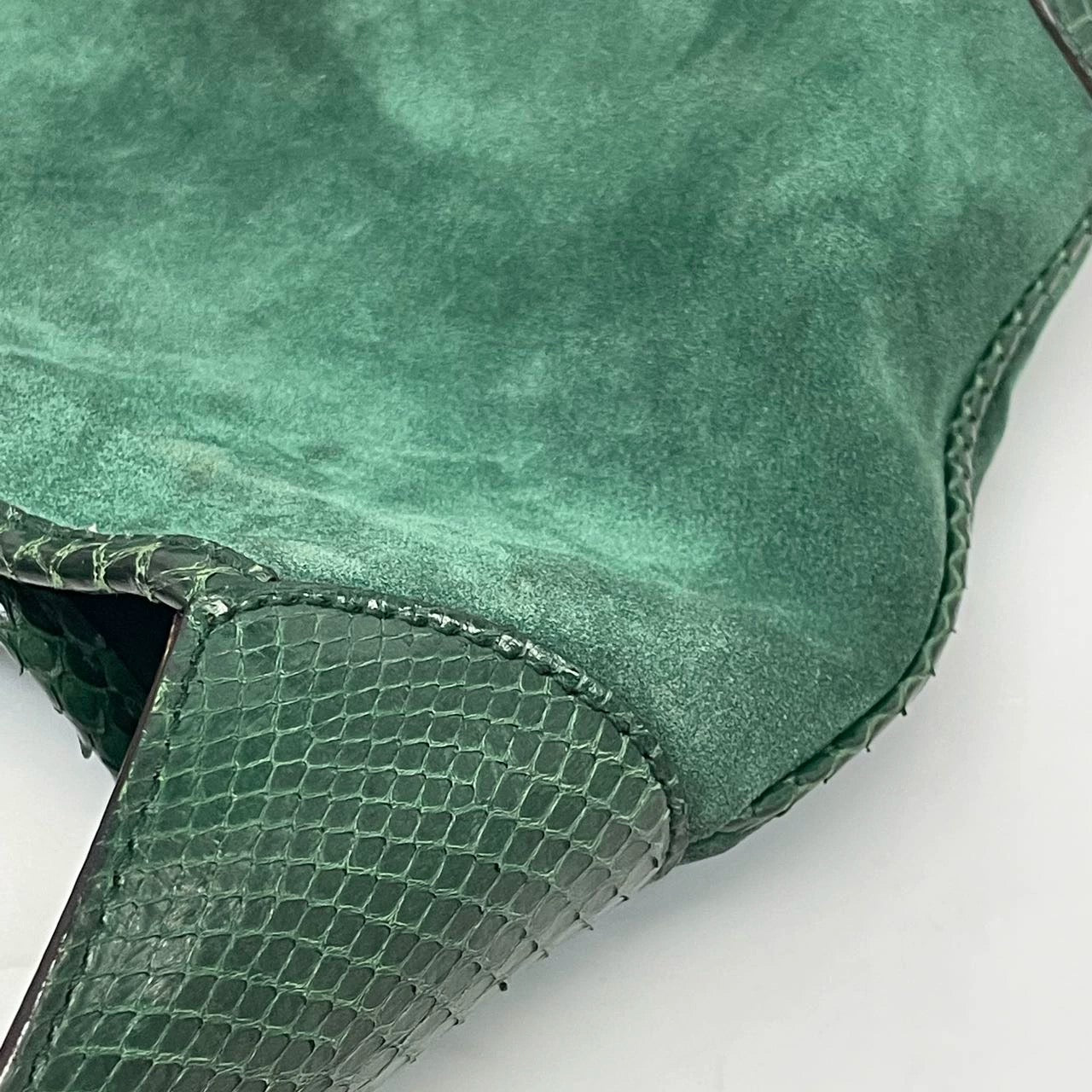 Gucci Jackie Vintage Large Green Suede and Snake-skin Leather Gold Hardware