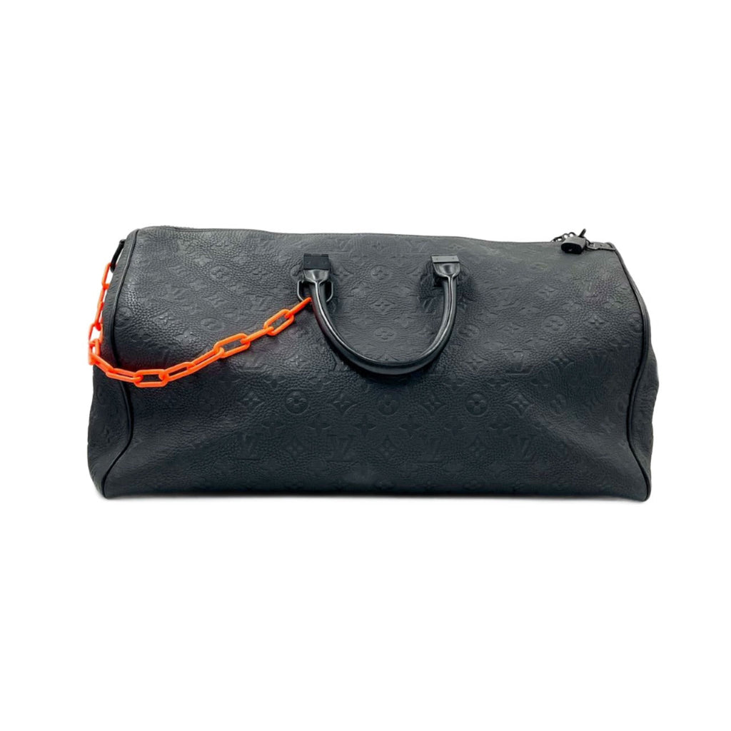 Sold Louis Vuitton Keepall Monogram Bandouliere 50 Absolute Black with Orange Chain Virgil Abloh Design