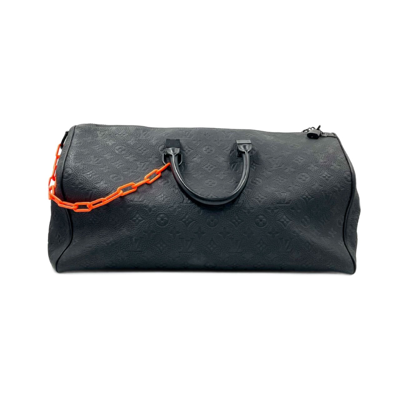 Sold Louis Vuitton Keepall Monogram Bandouliere 50 Absolute Black with Orange Chain Virgil Abloh Design