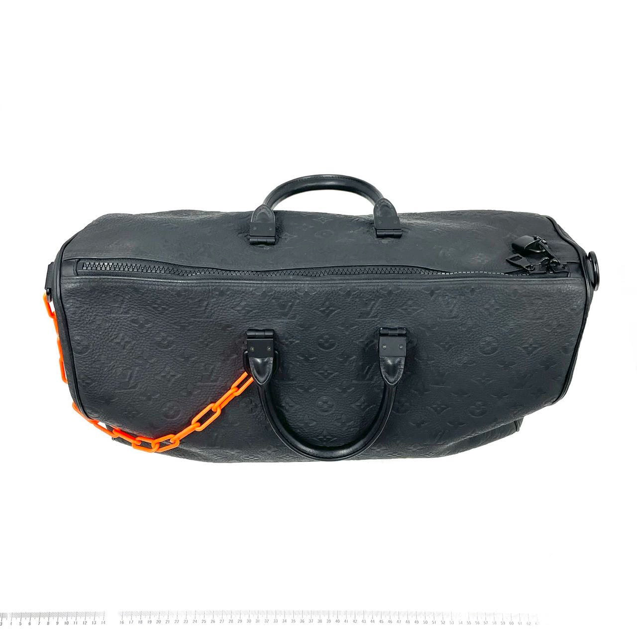 Sold Louis Vuitton Keepall Monogram Bandouliere 50 Absolute Black with Orange Chain Virgil Abloh Design