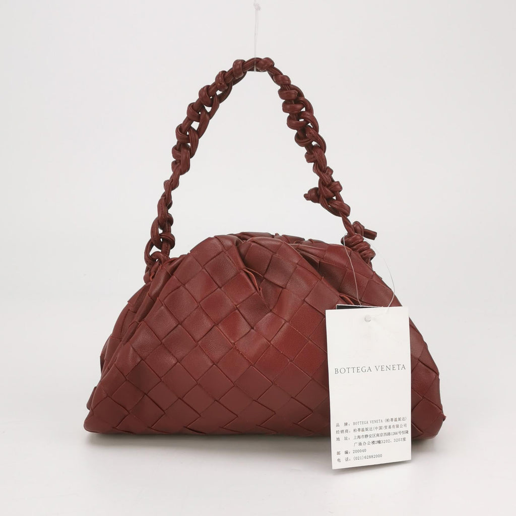 Bottega Veneta Pouch Mini Intrecciato Burgundy Lambskin Leather Crossbody Bag