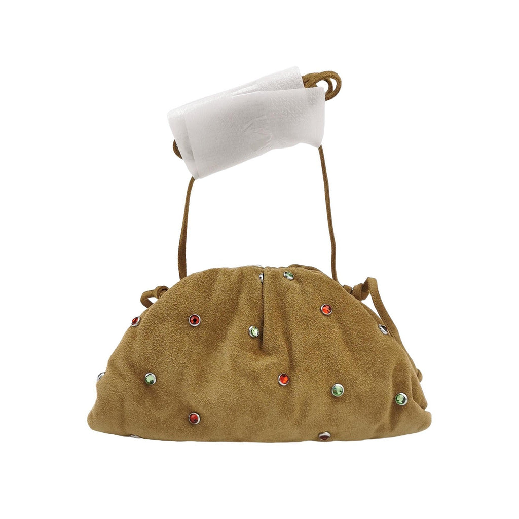 Bottega Veneta Pouch Mini Brown Suede with Multicolor Gems