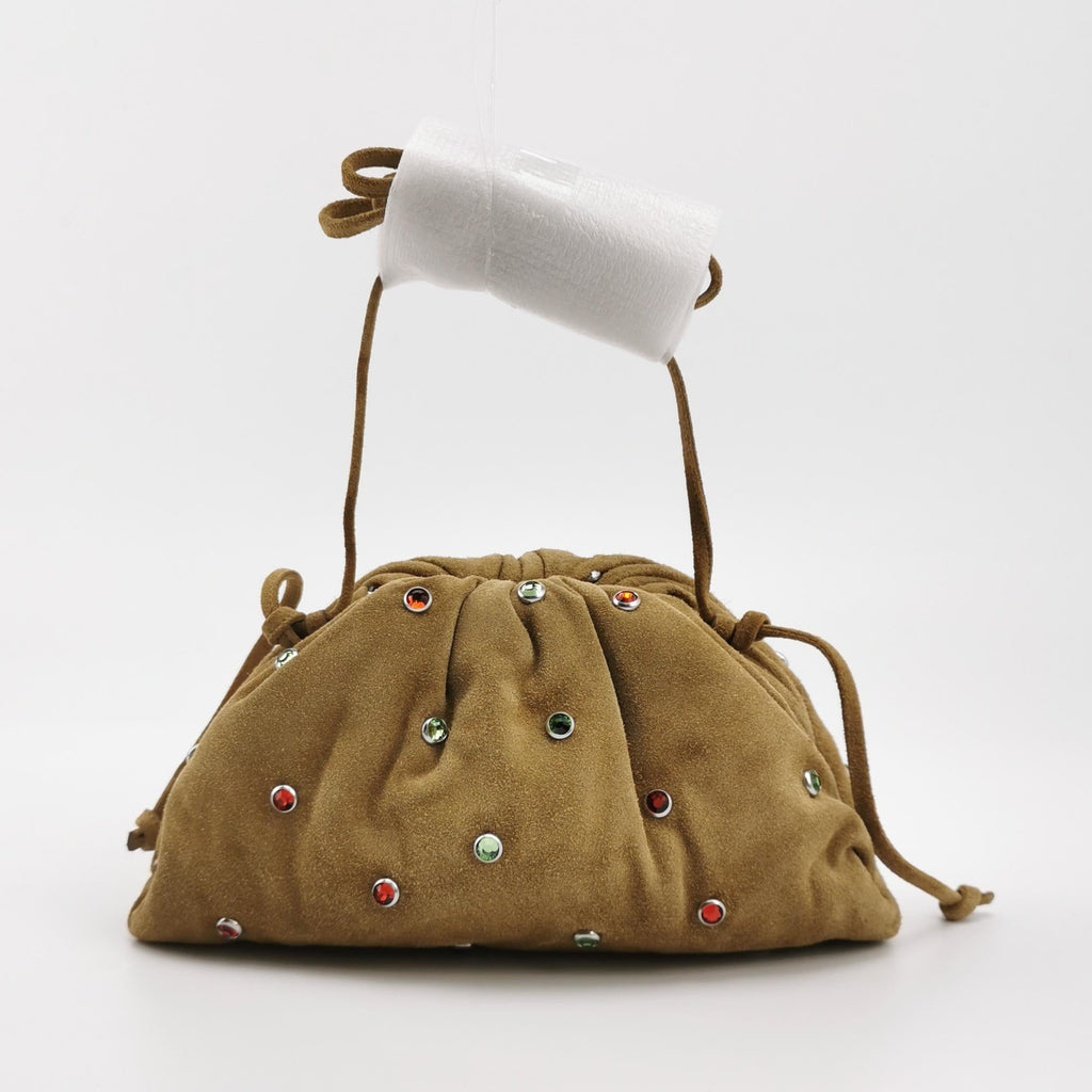 Bottega Veneta Pouch Mini Brown Suede with Multicolor Gems