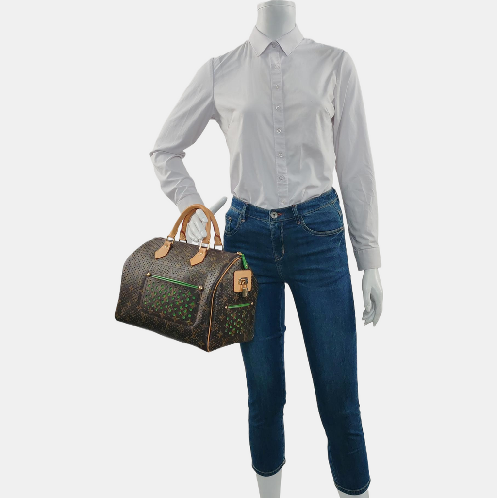 Louis Vuitton Speedy 30 Brown Perforated Monogram Green Interior