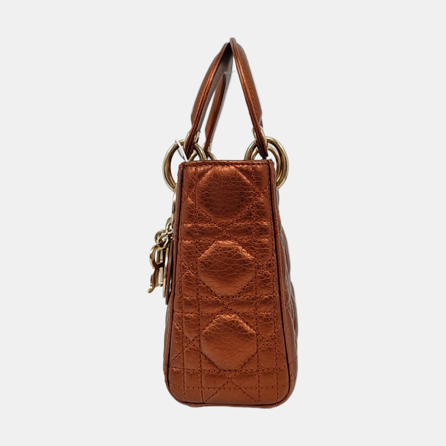 Lady Dior Mini Metallic Brick Red Calfskin Leather Gold Hardware Leather Strap 2017