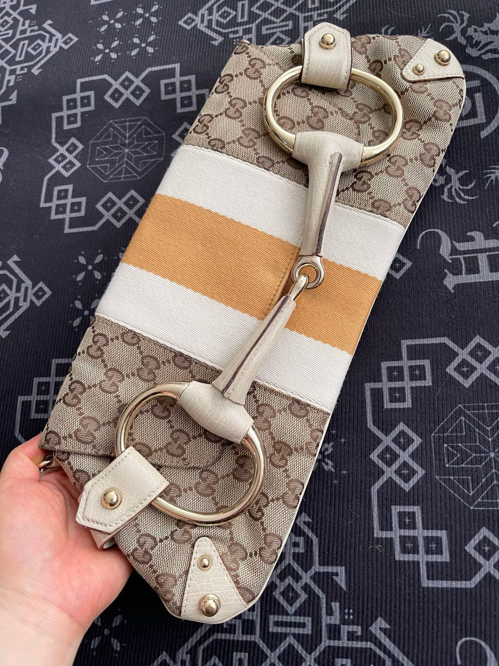 Gucci Horsebit 1955 Large Chain Bag Gucci Monogram Yellow White Web