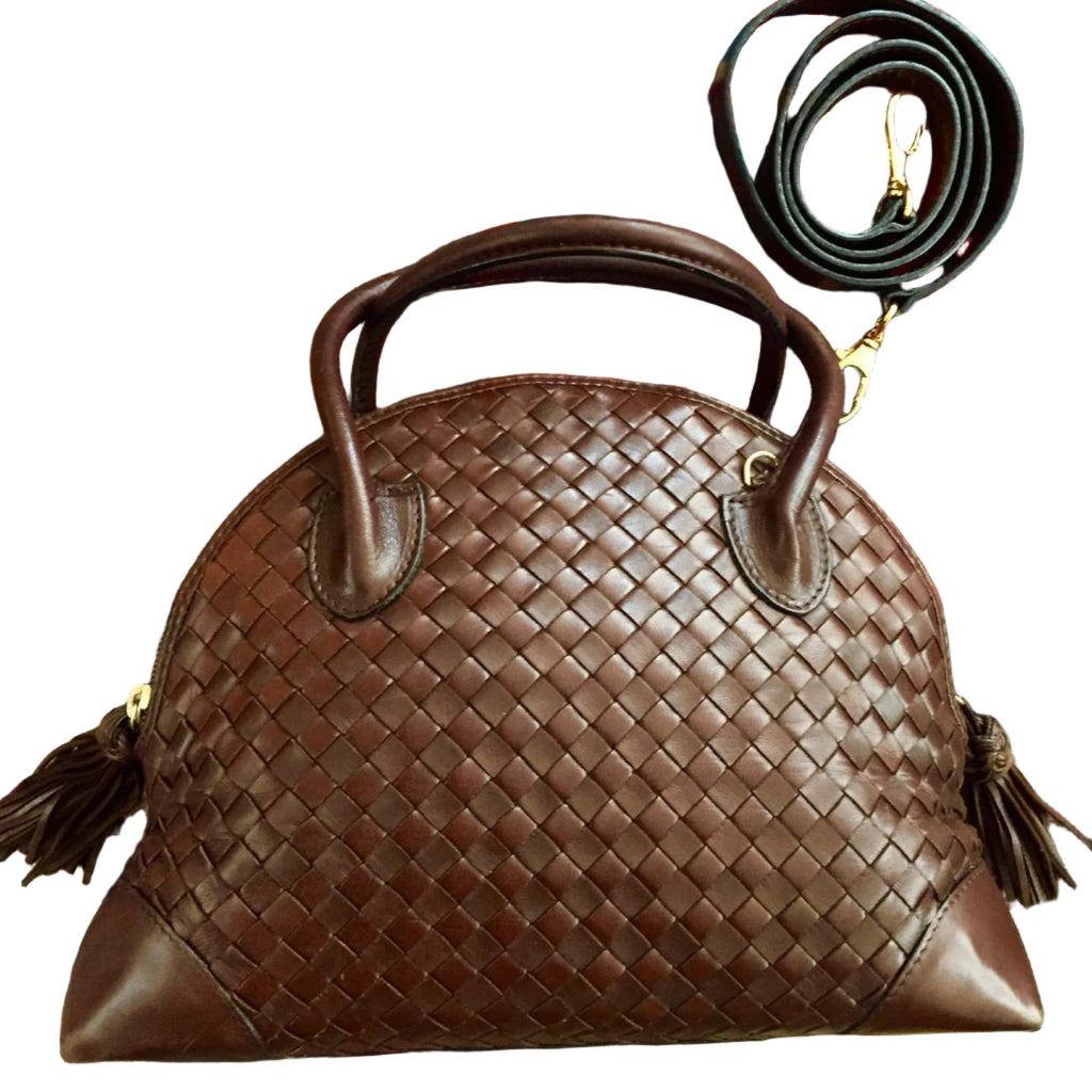 Bottega Veneta Top Handle Bowling Bag Dark Chocolate Brown Intrecciato Leather