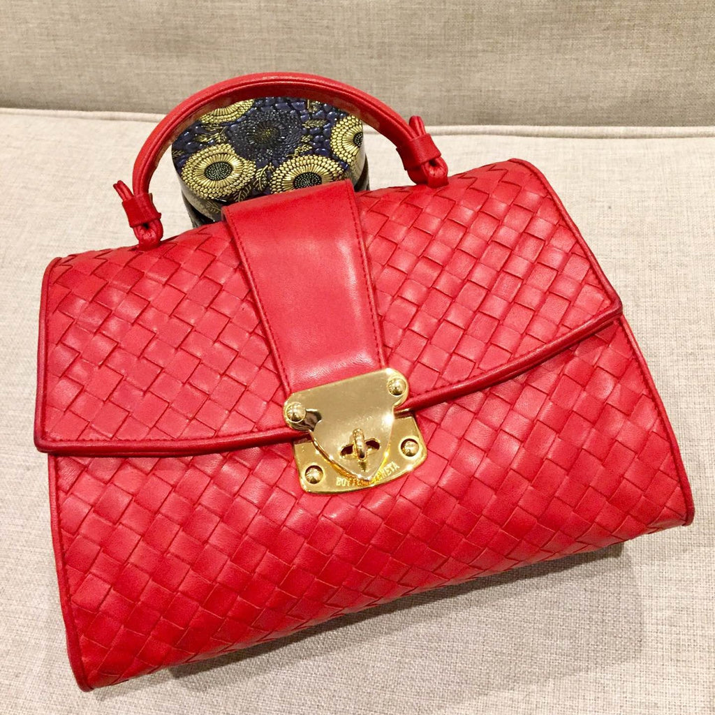 Bottega Veneta Top Handle Bag Red Intrecciato Leather
